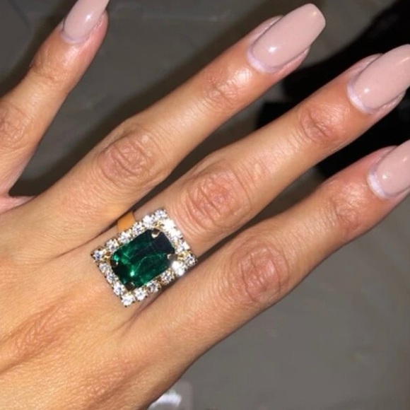 Emerald & Gold Queen's Treasures Necklace Earring & Ring Statement Jewel… - Picture 11 of 13